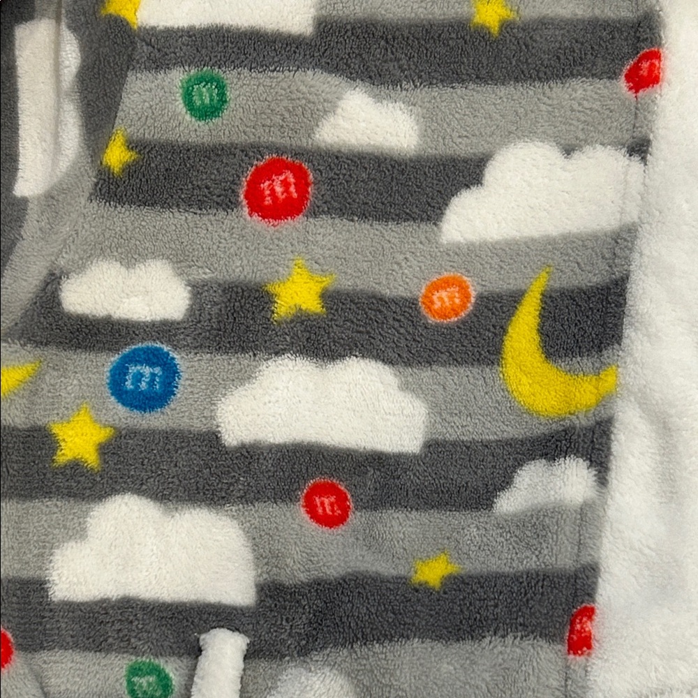 M&M Gray Hooded Kid’s Robe with M&M Pattern - Picture 3 of 10